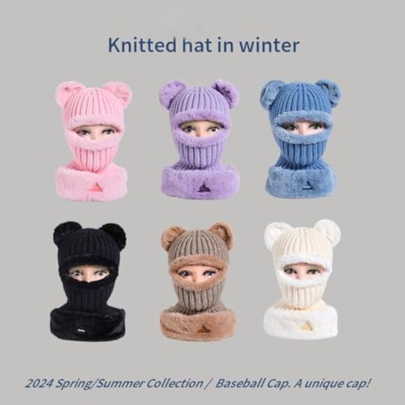 Knit Bear Ear Beanie Winter Scarf Set Warm Cable Chunky Y2K Chic main image 4